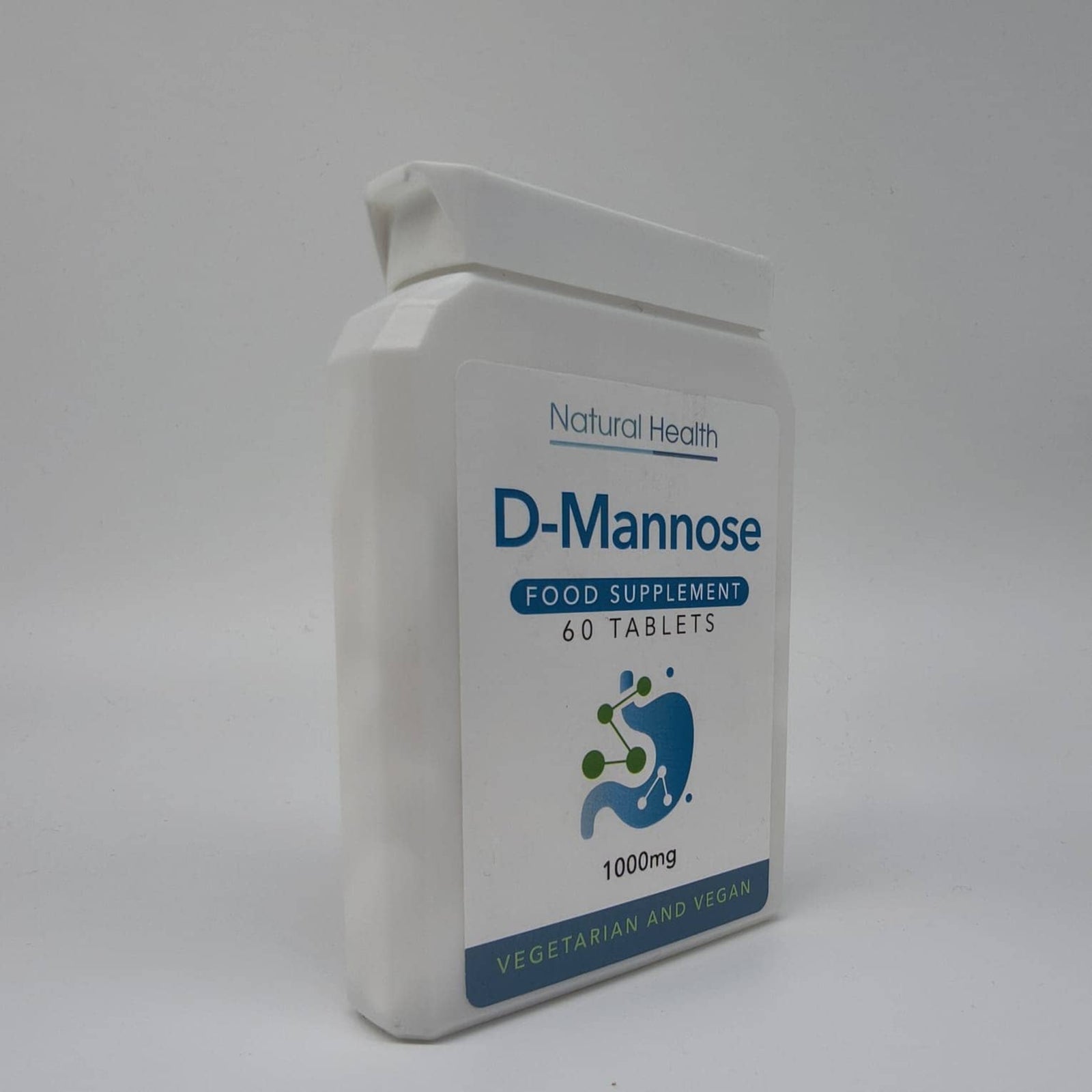 D-Mannose food supplement container on a gray background