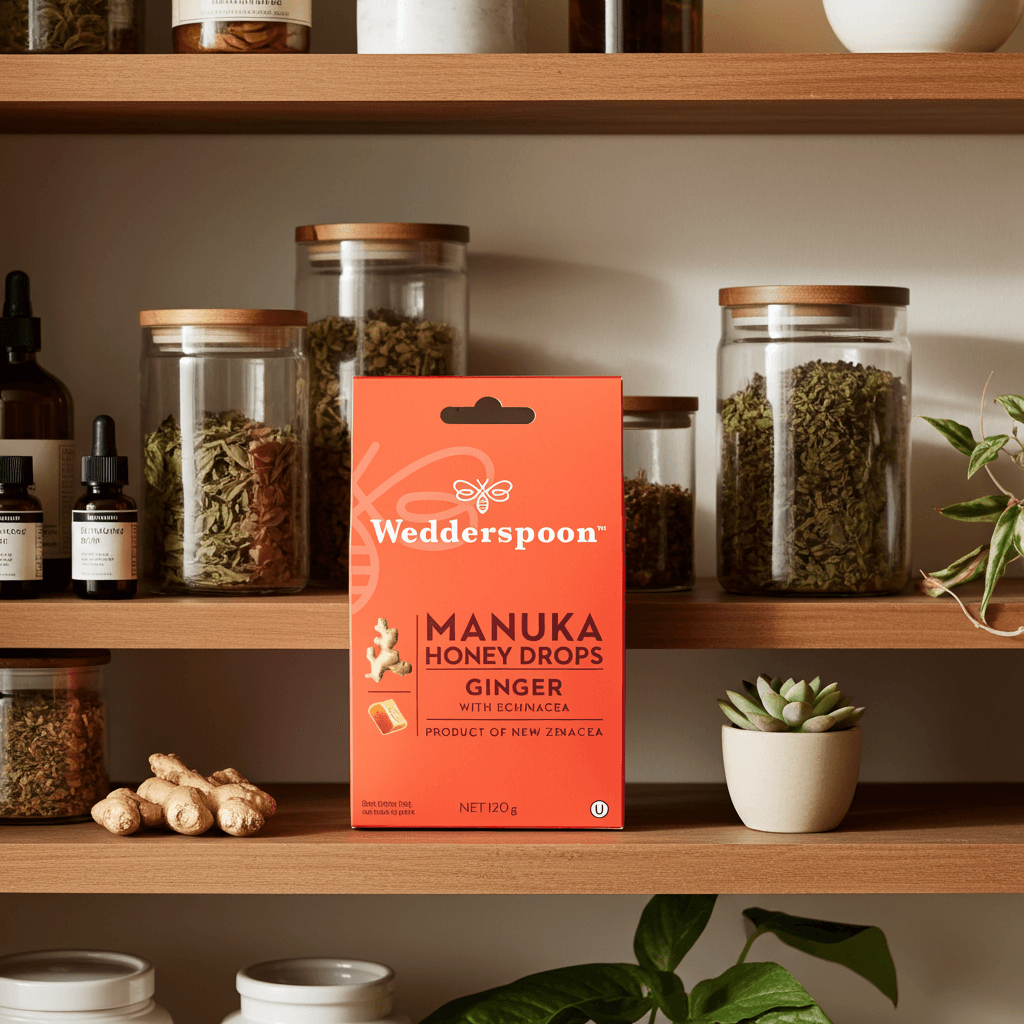 Wedderspoon Natural Manuka Honey Drops Ginger (20 Drops per box)