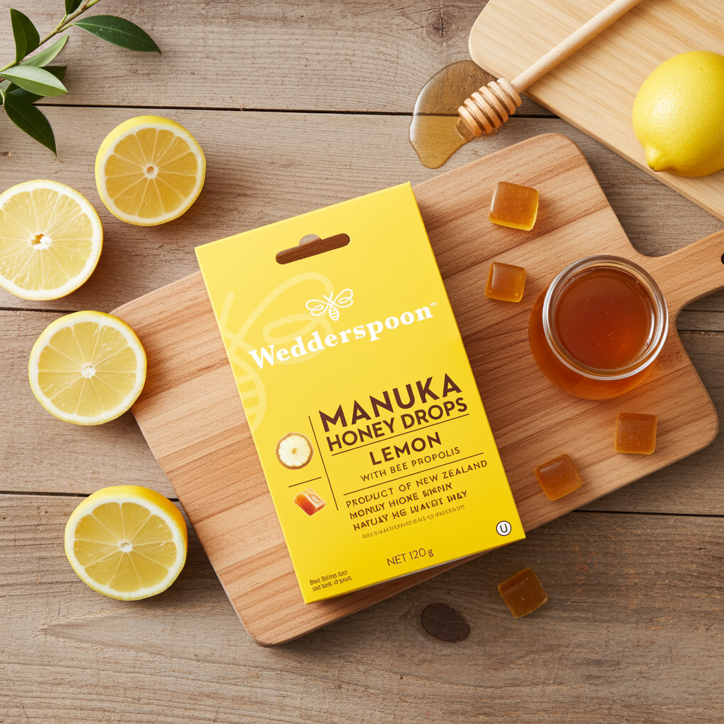 Wedderspoon Manuka Honey Drops Lemon With Bee Propolis 20 Pack