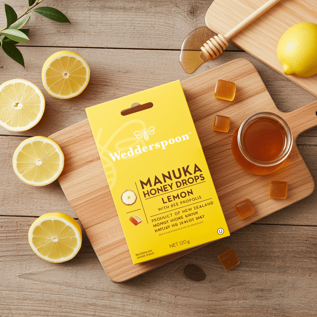 Wedderspoon Manuka Honey Drops Lemon With Bee Propolis 20 Pack
