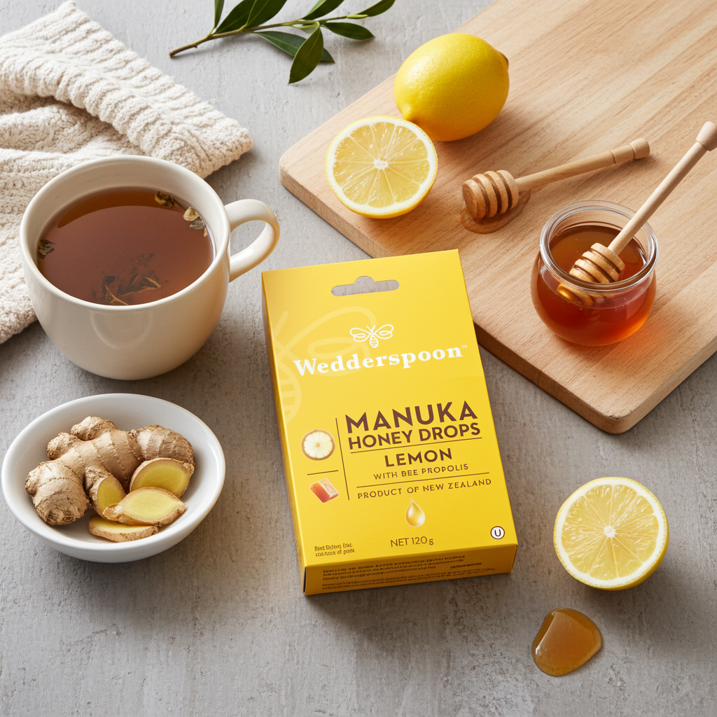 Wedderspoon Manuka Honey Drops Lemon With Bee Propolis 20 Pack
