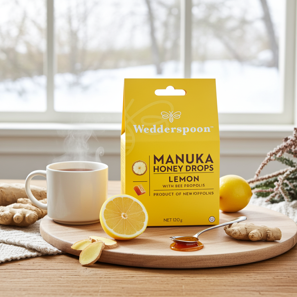 Wedderspoon Manuka Honey Drops Lemon With Bee Propolis 20 Pack