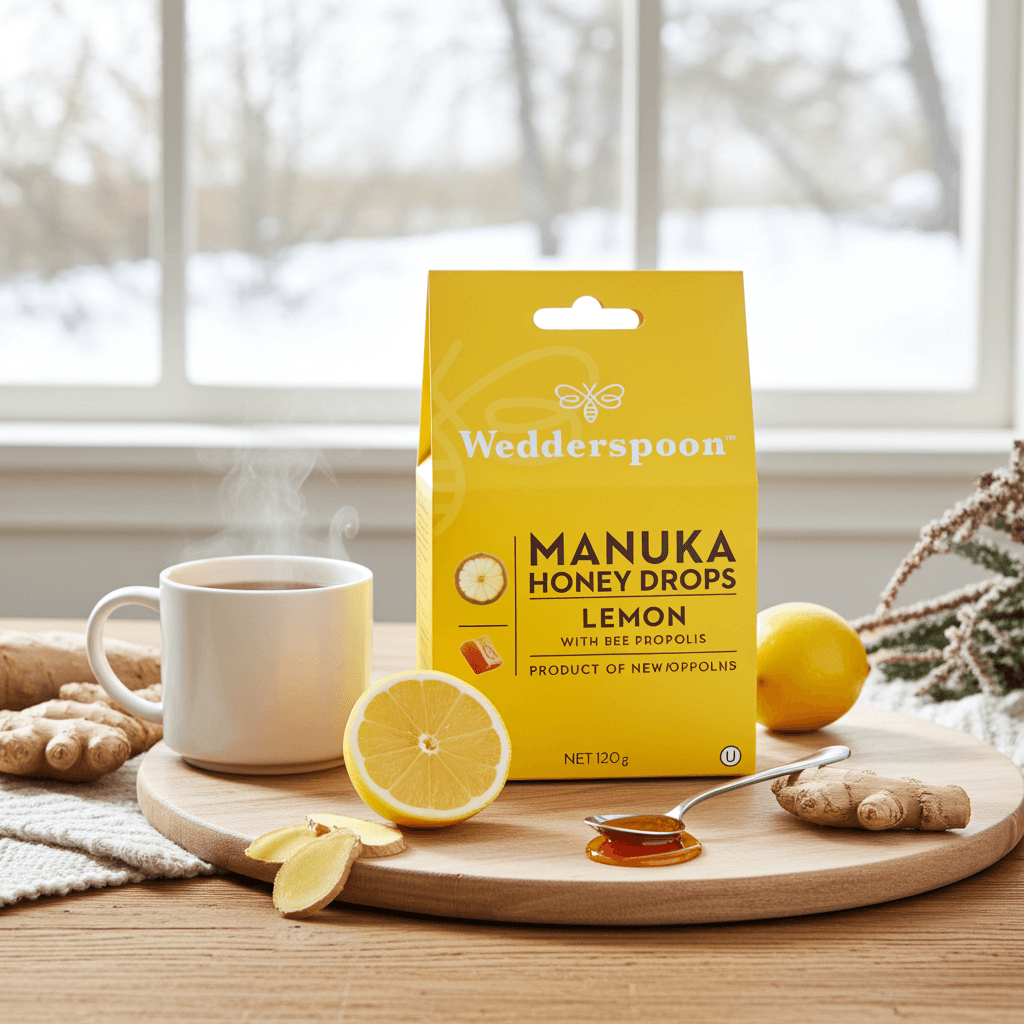 Wedderspoon Manuka Honey Drops Lemon With Bee Propolis 20 Pack