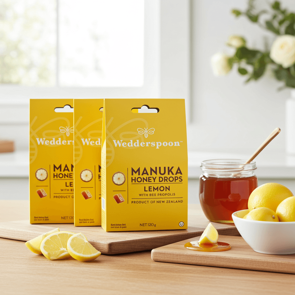 Wedderspoon Natural Manuka Honey Drops Lemon (20 Drops per box) - Triple Pack