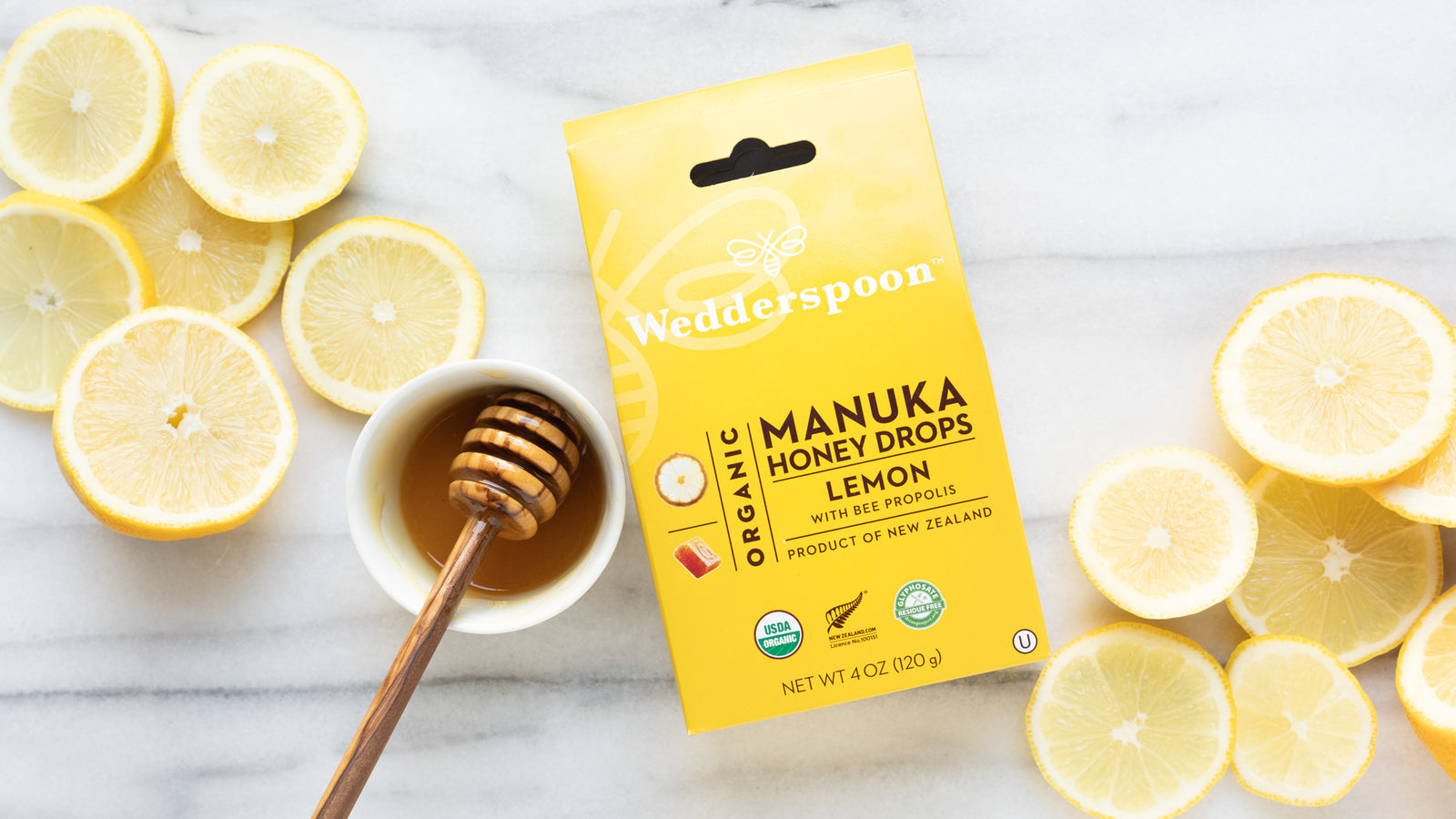 Wedderspoon Manuka Honey Drops Lemon With Bee Propolis 20 Pack