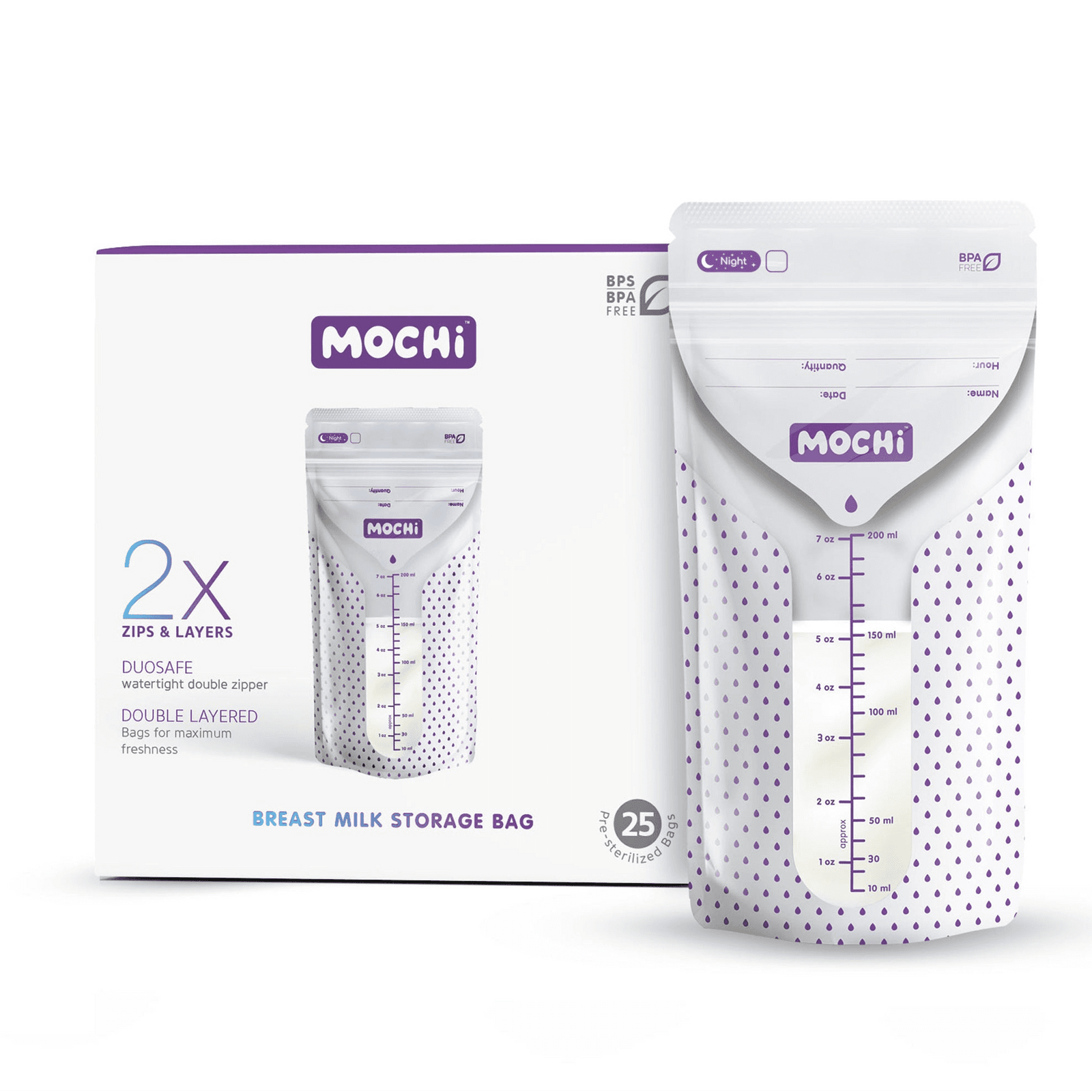 MOCHi Breast Milk Storage Bags - Double Layered, BPA Free