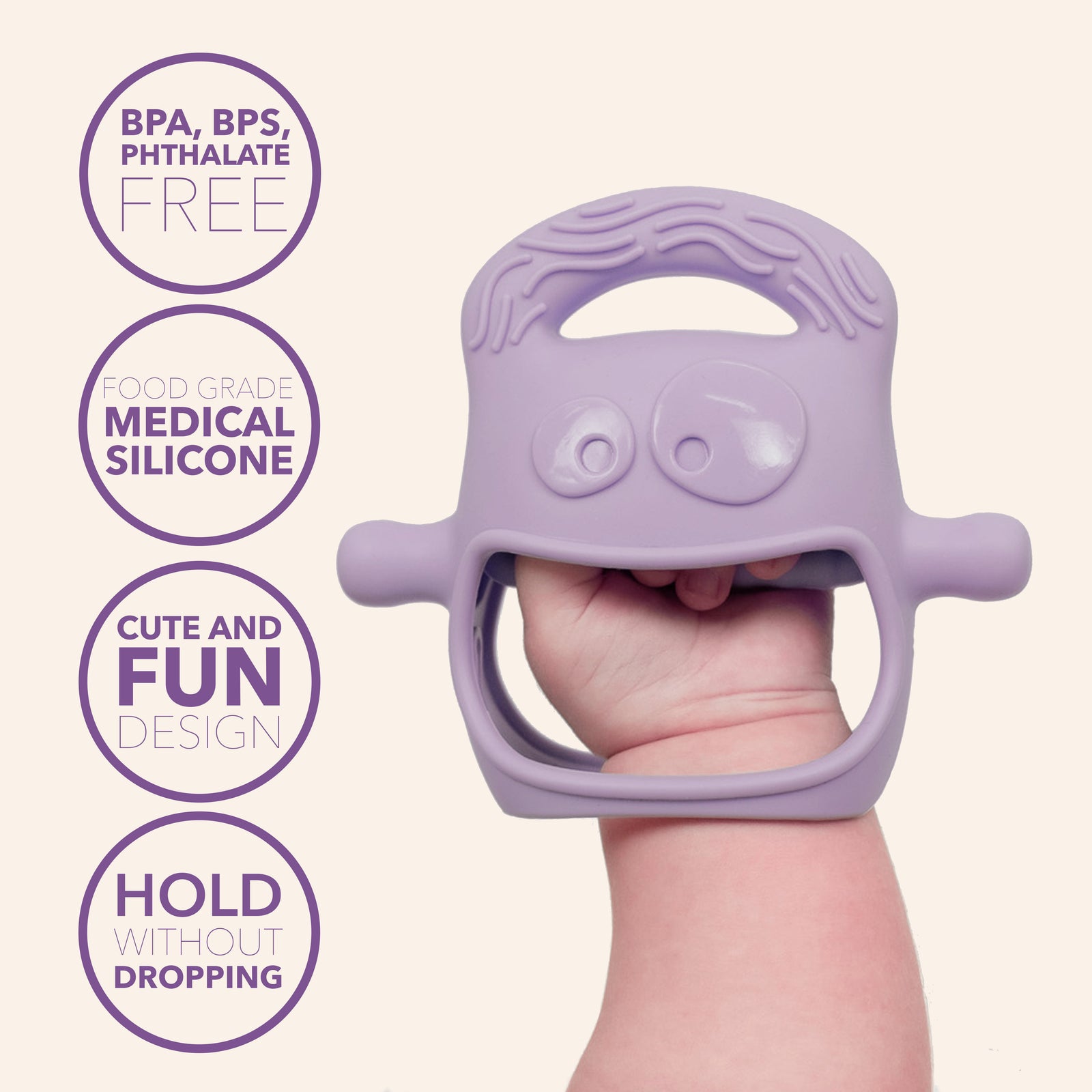 MOCHi teether for babies made of medical silicone with a cute design for easy gripping