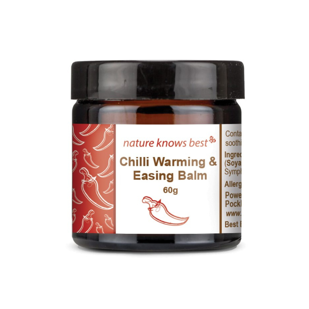 Power Health chilli muscle rub balm in brown jar with black lid for warming and easing muscles 60g