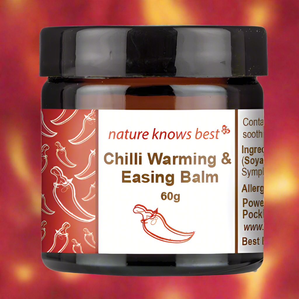Power Health Chilli Warming and Easing Balm 60g jar with chilli illustration chilli warming balm for pain relief