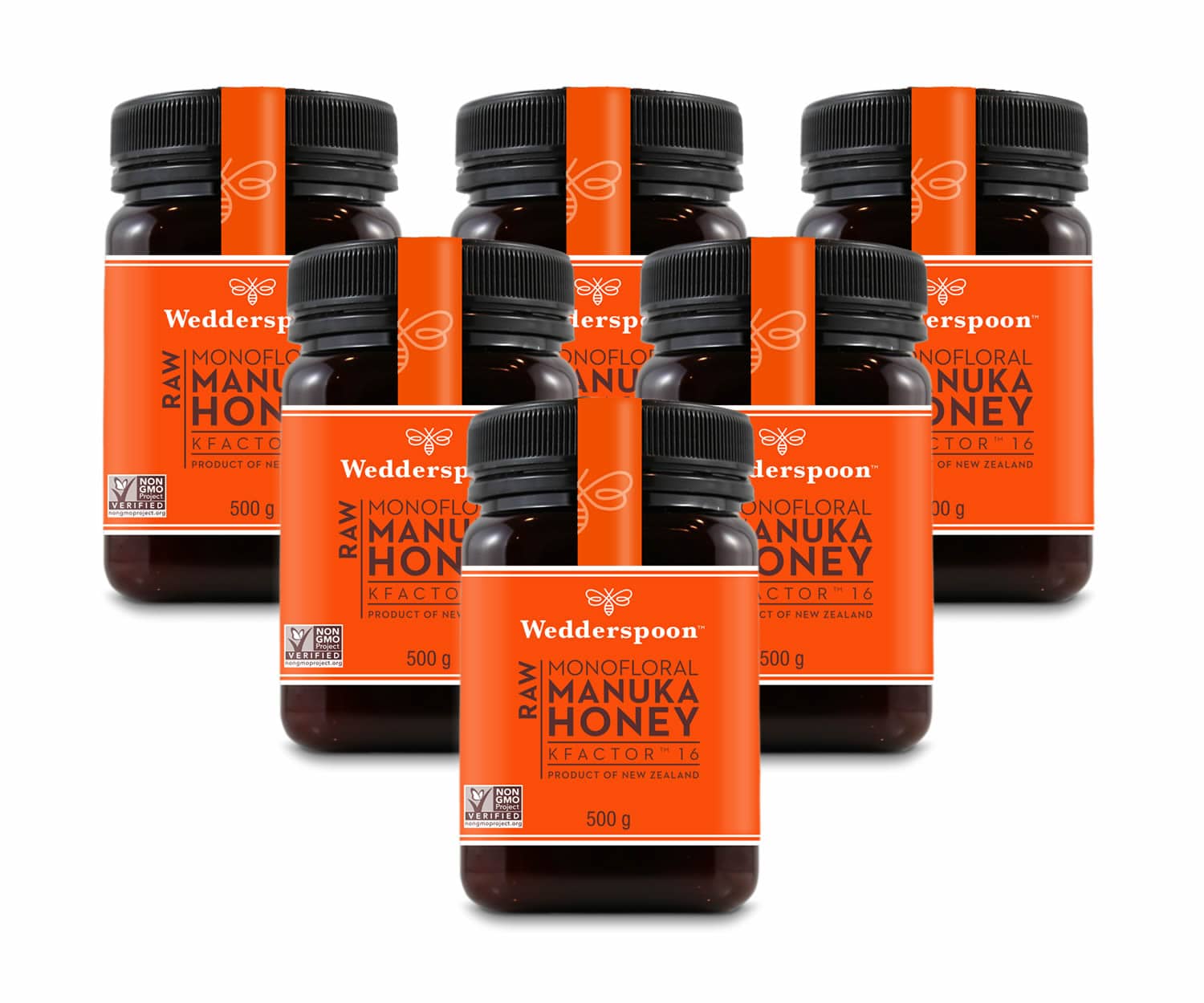 Wedderspoon RAW Manuka Honey KFactor 16+ 500g - Six Pack
