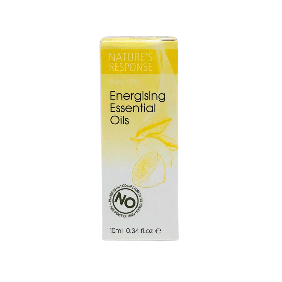 Natures Response tea tree energising essential oil 10ml box packaging showing lemon illustration and product details