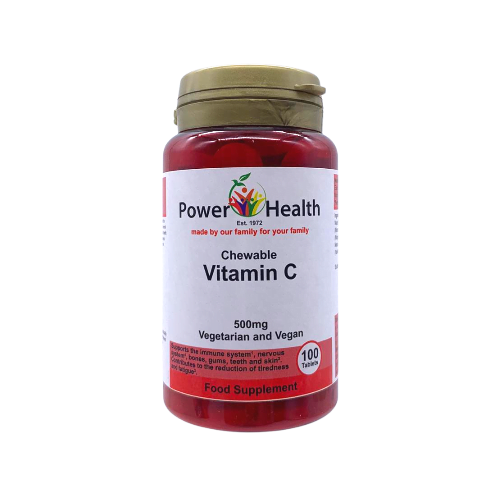 Power Health chewable vitamin C 500mg tablets bottle 100 vegetarian and vegan food supplement
