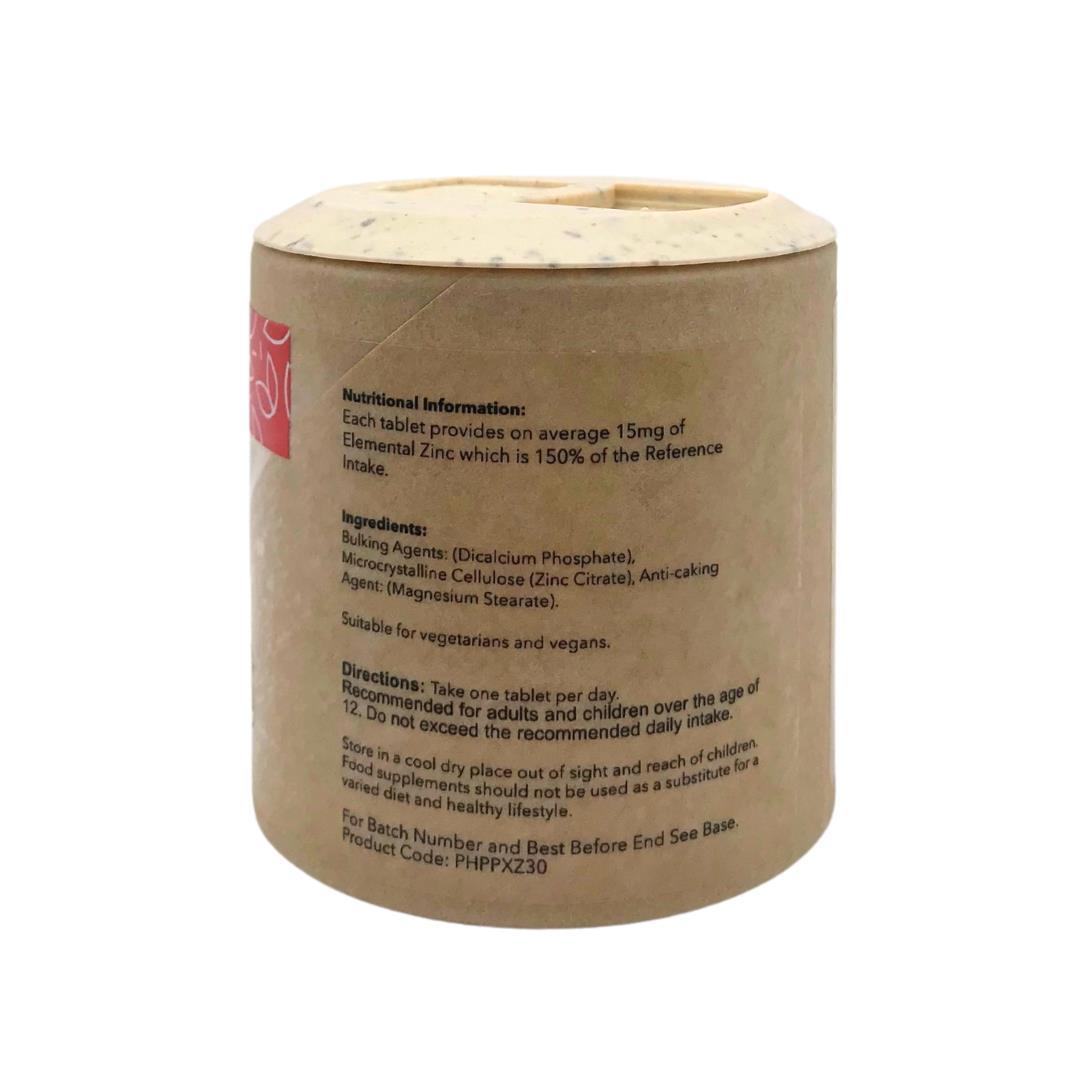 Power Health cardboard tube of zinc tablets 15mg UK supplement with ingredient and directions label