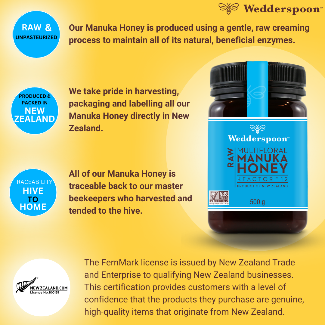 Wedderspoon KFactor 12 honey jar raw unpasteurized Manuka honey from New Zealand 500g