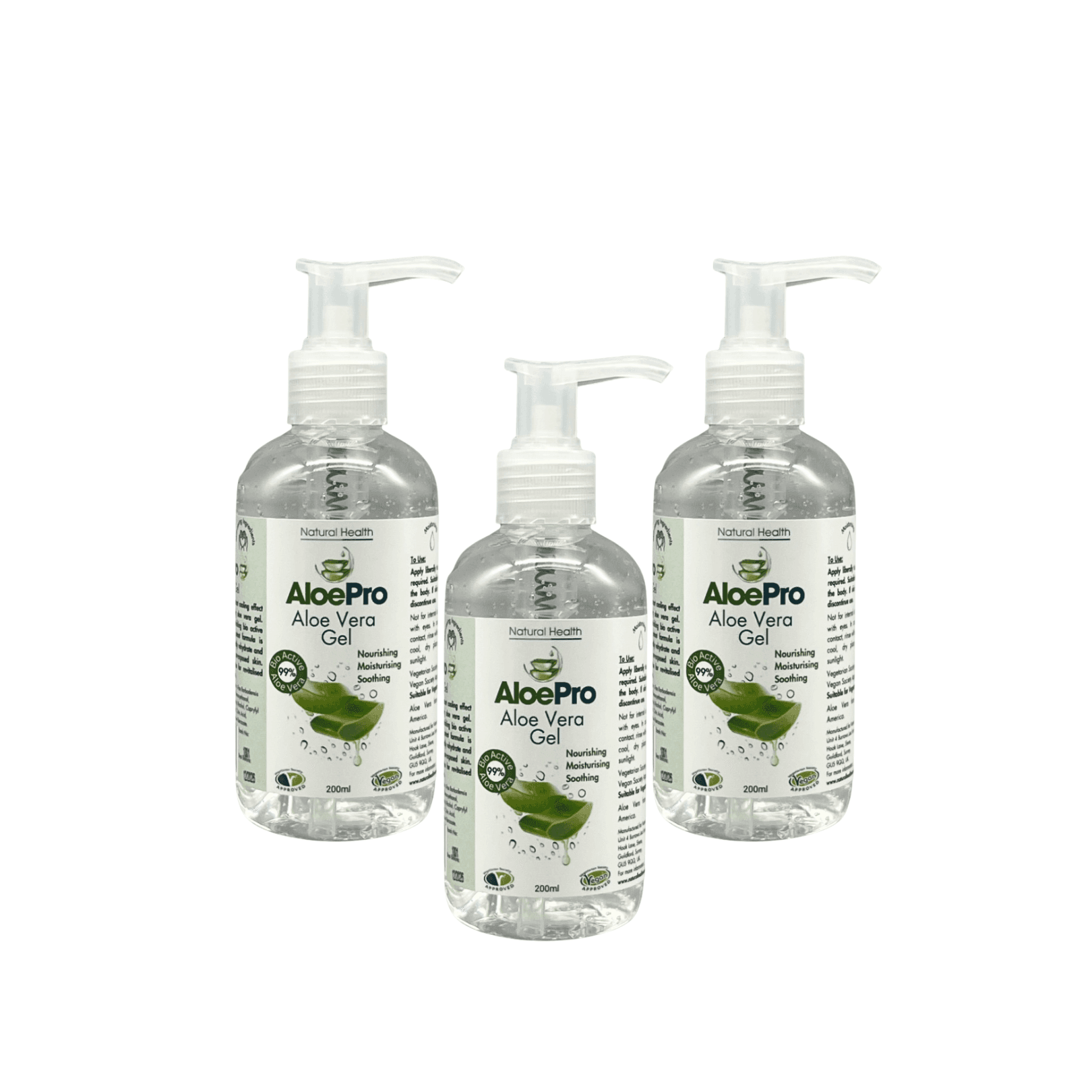 AloePro Aloe Vera Moisturising Gel 200ml Press Bottle - Triple Pack