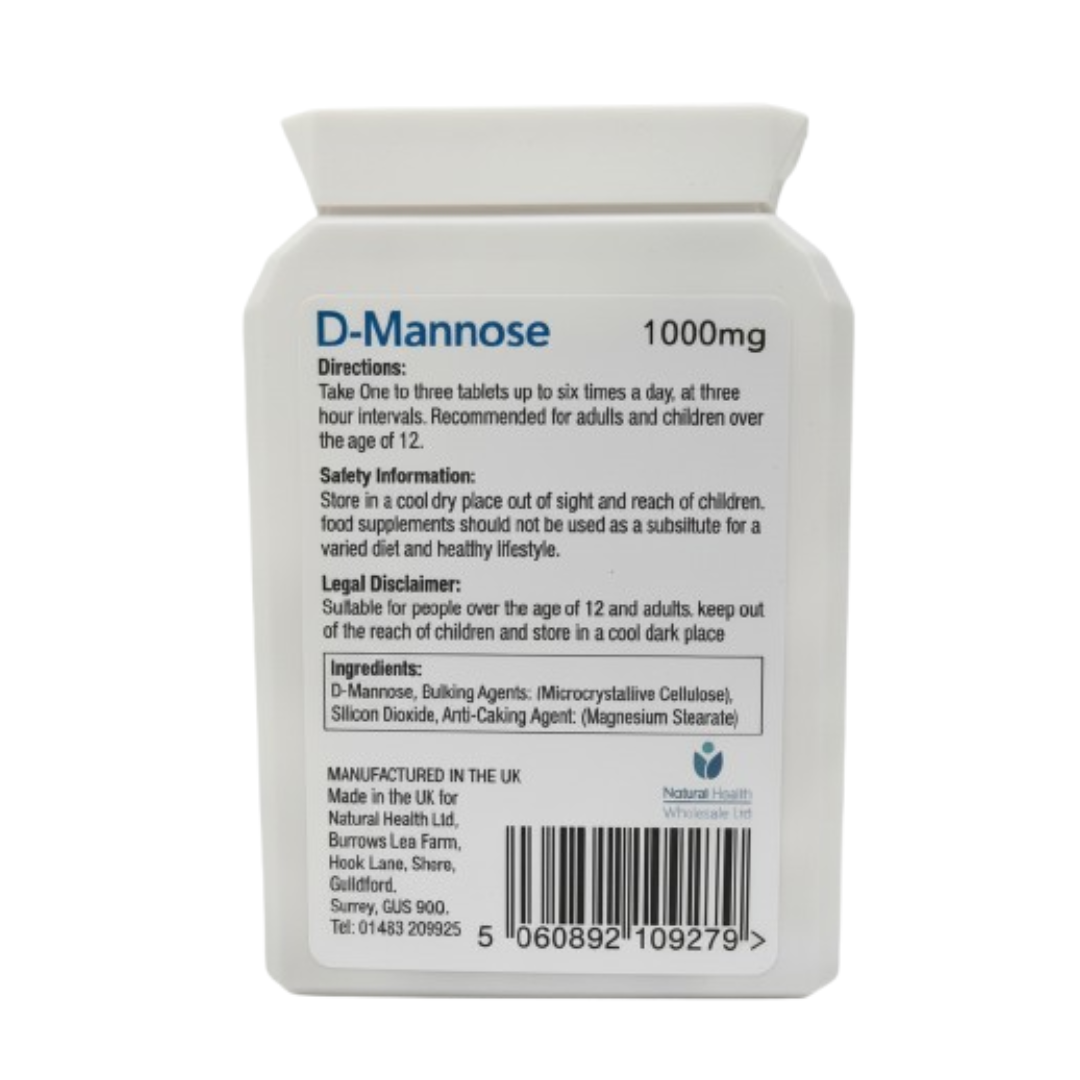 D-Mannose 1000mg Tablets | 60 Tablets | Pure D Mannose Supplement | Chewable | Vegan | 2 Month Supply | Made in the UK