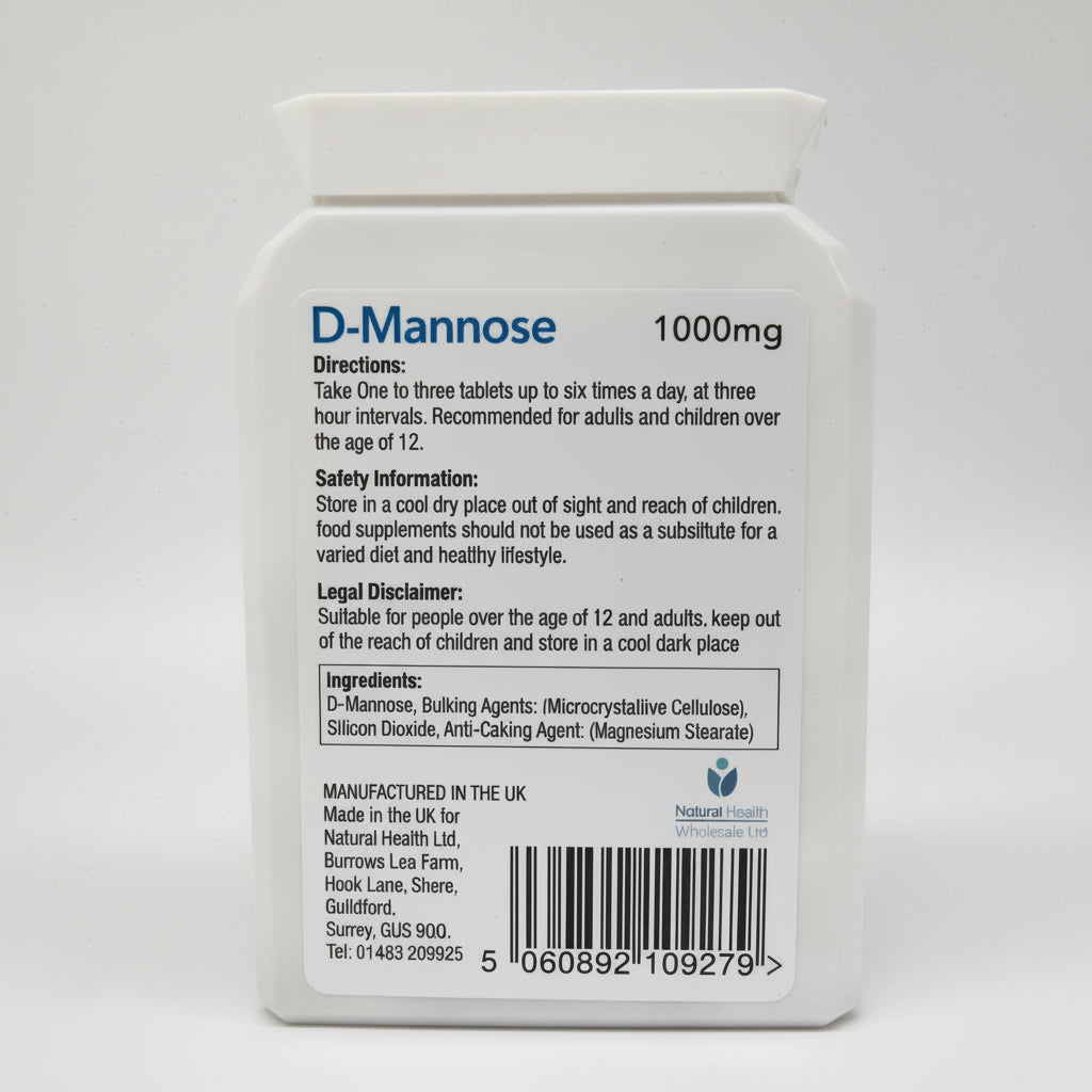 D-Mannose 1000mg Tablets | 60 Tablets | Pure D Mannose Supplement | Chewable | Vegan | 2 Month Supply | Made in the UK