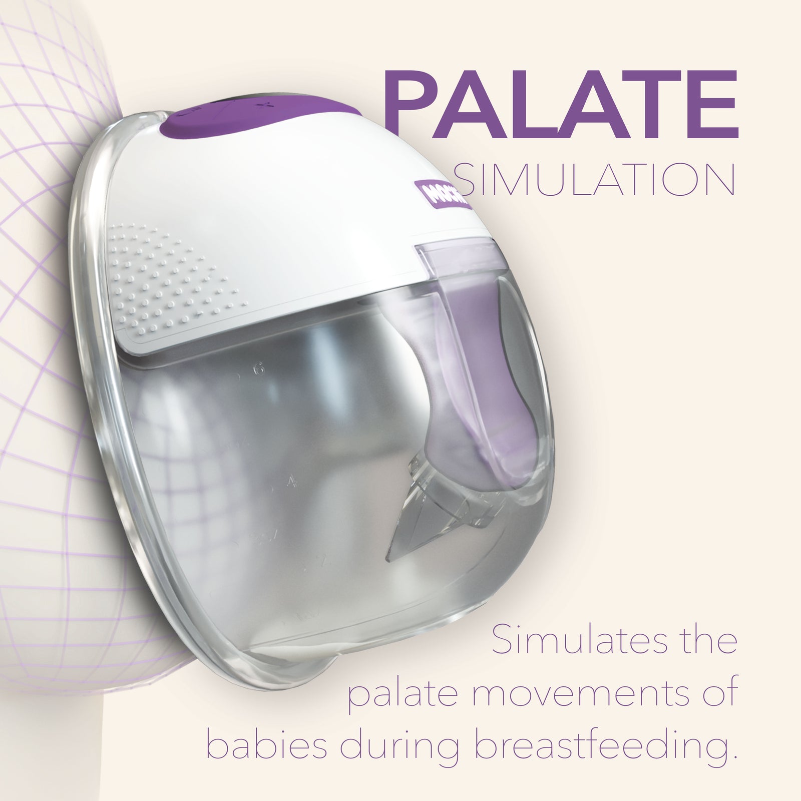 MOCHi wearable breast pump in white and purple with digital display and packaging box