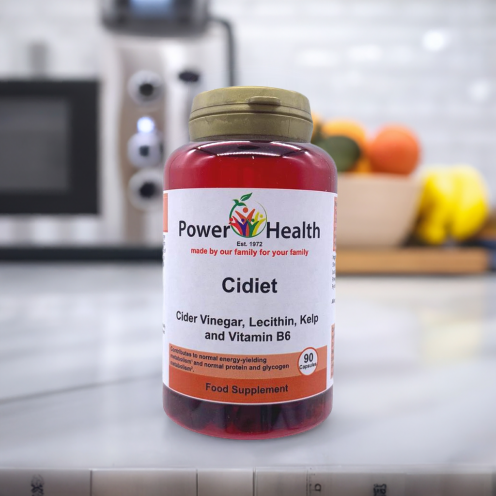Power Health Cidiet bottle of cider vinegar capsules uk food supplement with lecithin kelp and vitamin B6 90 capsules