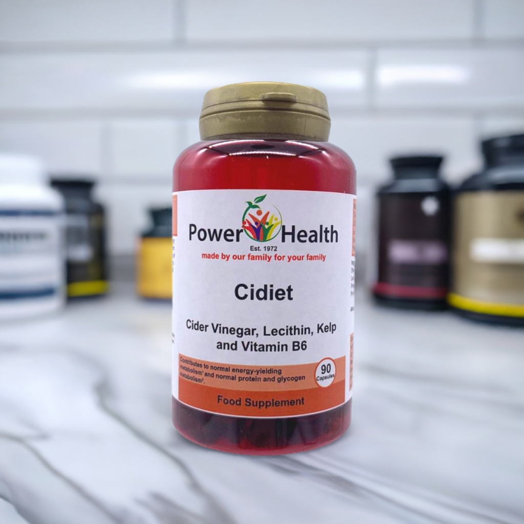 Power Health Cidiet bottle of cider vinegar capsules uk with vitamin B6 lecithin kelp 90 capsules