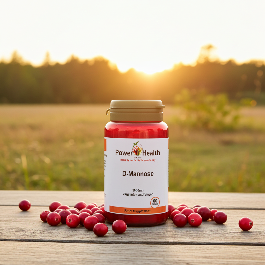 Power Health D-Mannose 1000mg tablets red bottle 60 tablets vegetarian and vegan food supplement