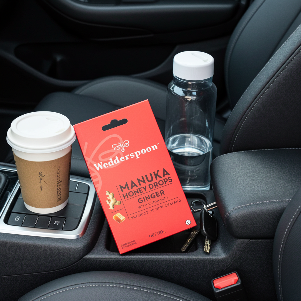 Wedderspoon Manuka honey drops with ginger throat lozenges red pouch with ginger image 120g