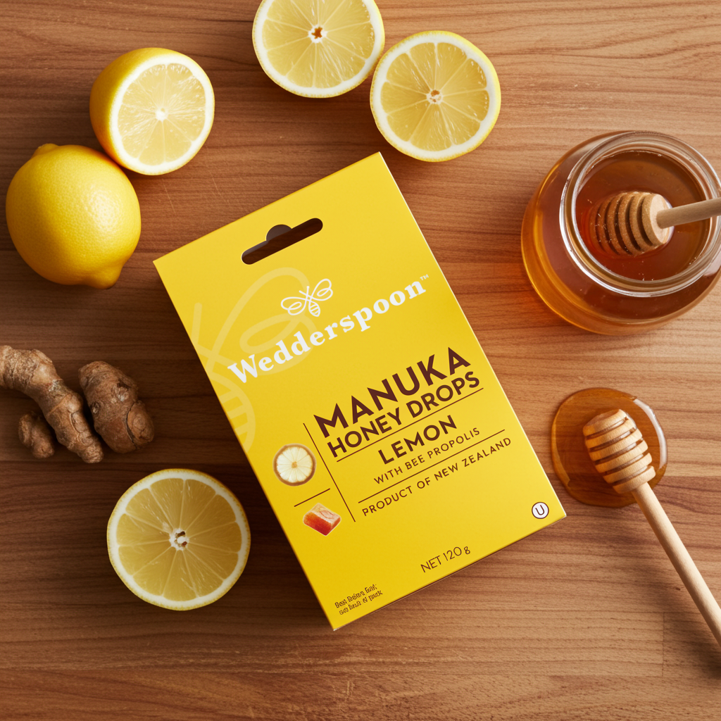 Wedderspoon Manuka Honey Drops Lemon With Bee Propolis 20 Pack