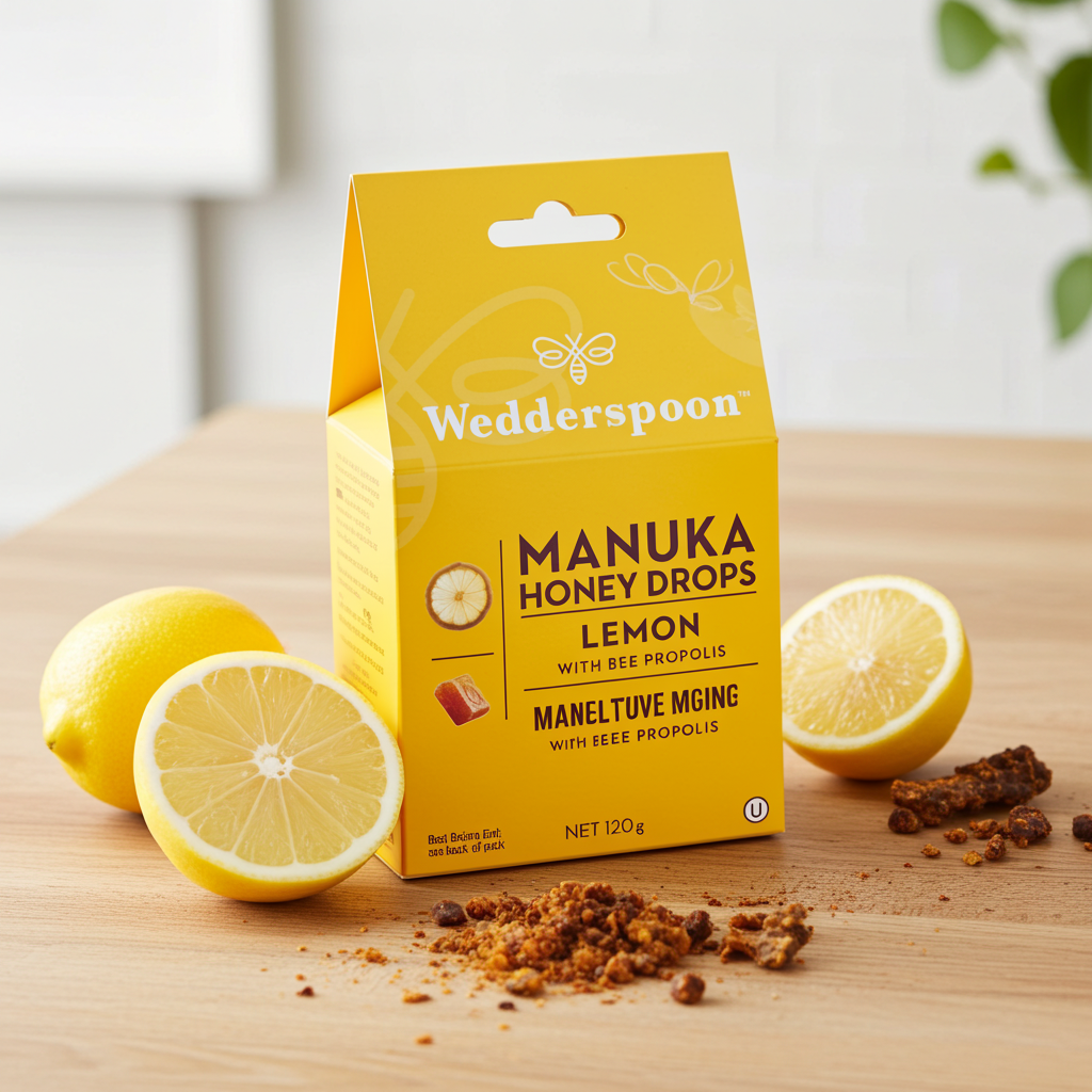 Wedderspoon Manuka Honey Drops Lemon With Bee Propolis 20 Pack