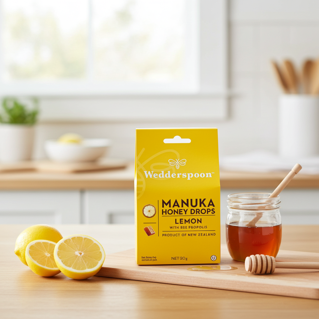 Wedderspoon Manuka Honey Drops Lemon With Bee Propolis 20 Pack