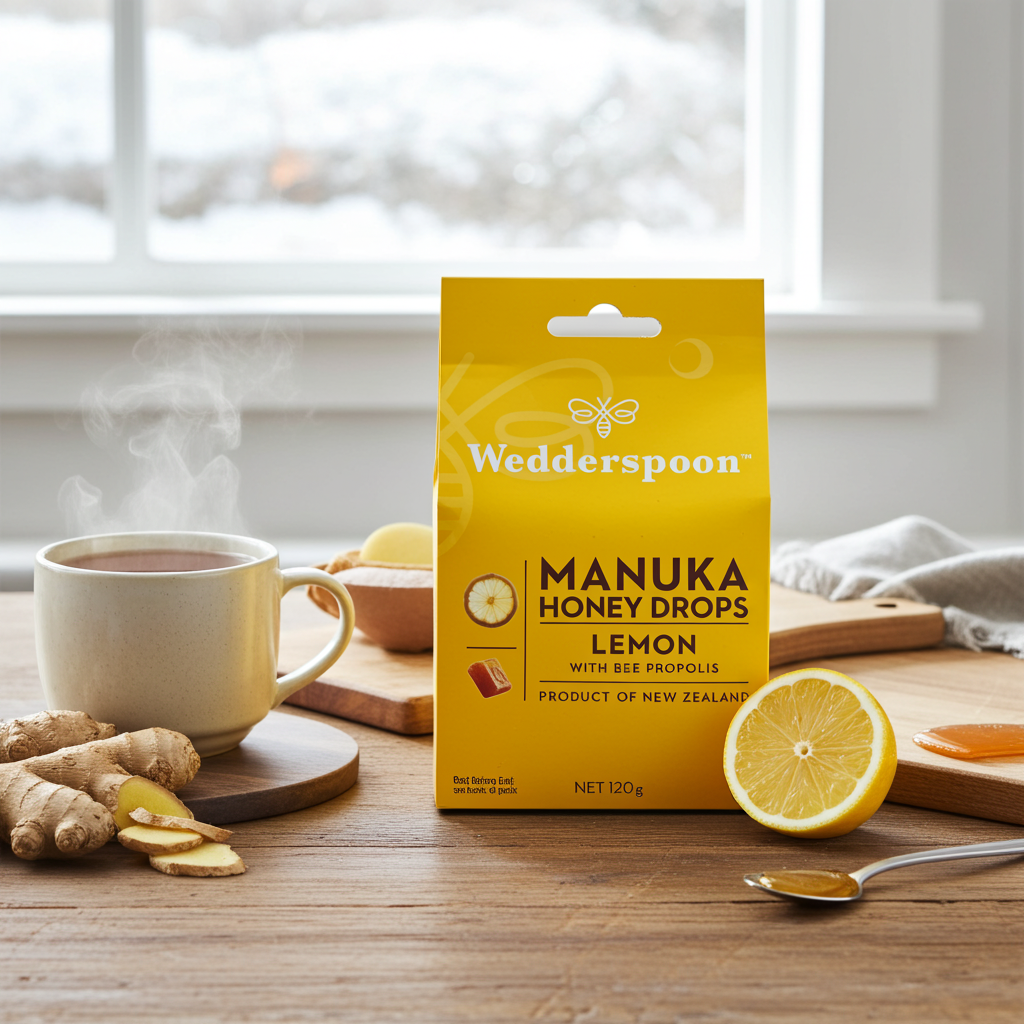 Wedderspoon Manuka Honey Drops Lemon With Bee Propolis 20 Pack