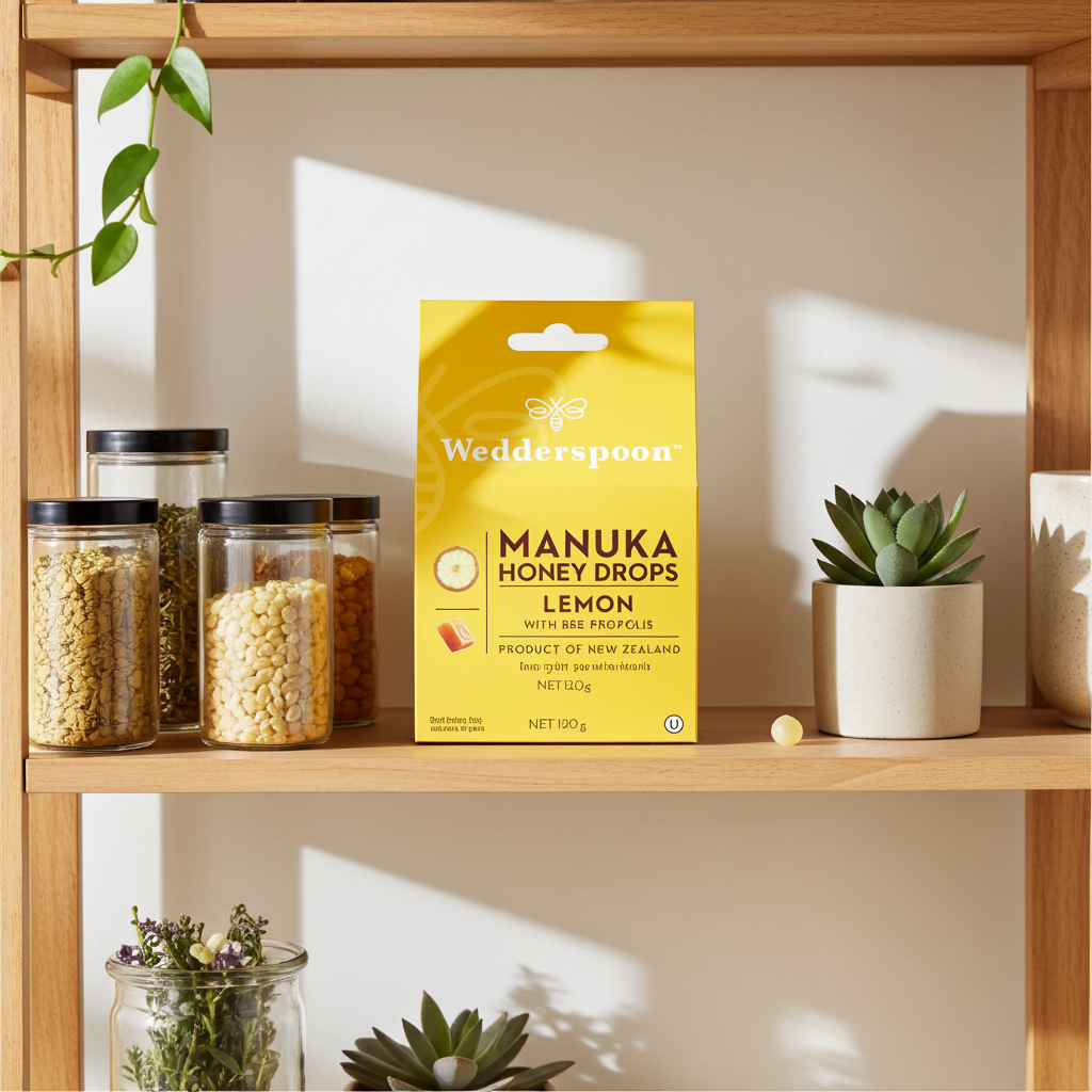 Wedderspoon Manuka Honey Drops Lemon With Bee Propolis 20 Pack