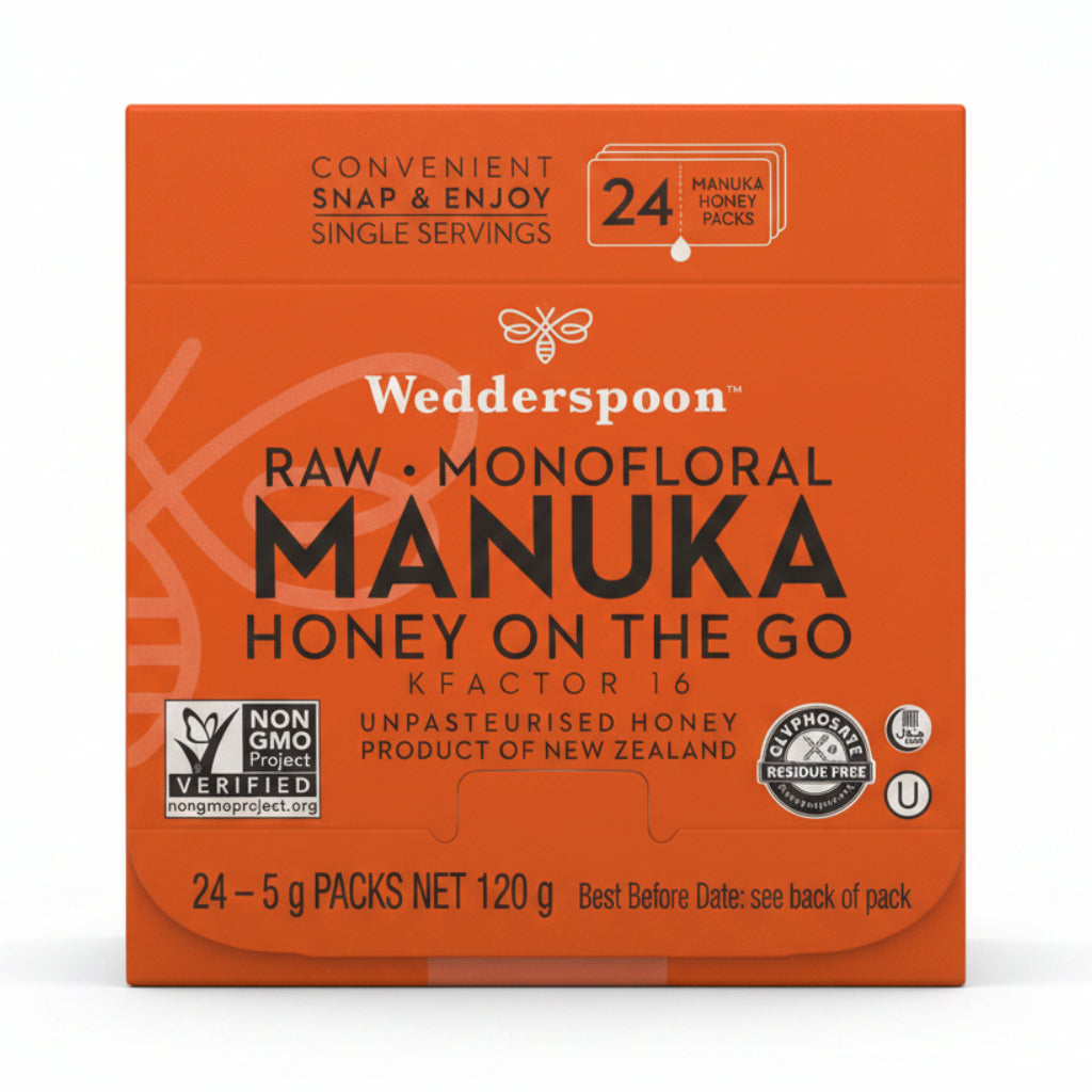 Wedderspoon Honey On The Go KFactor 16+ Manuka Snap Packs 120g (24 snaps per box)