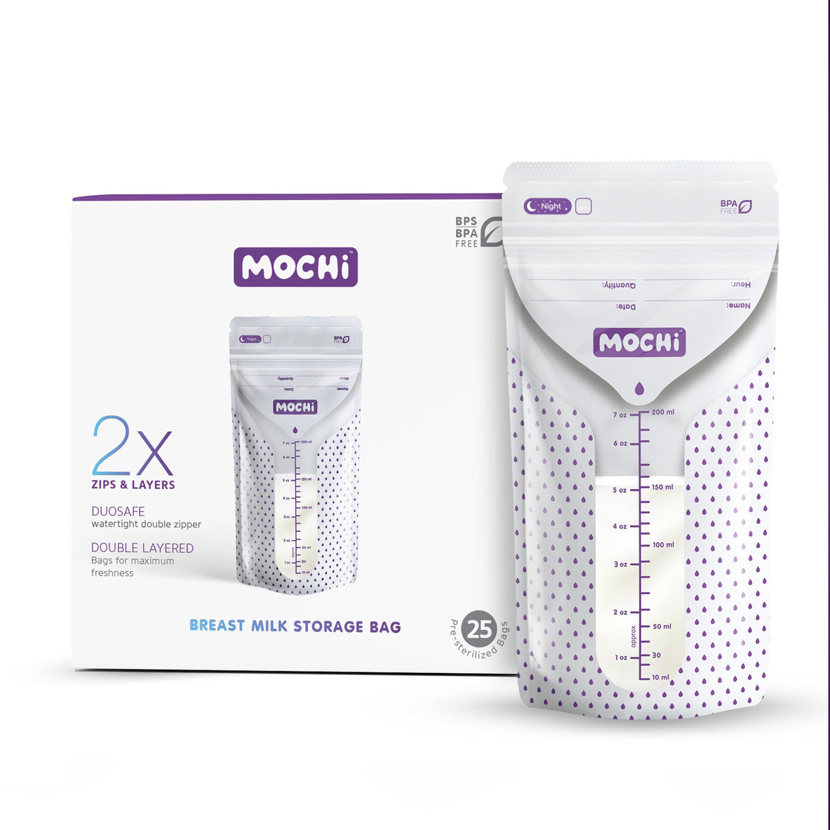 MOCHi Breast Milk Storage Bags - Double Layered, BPA Free