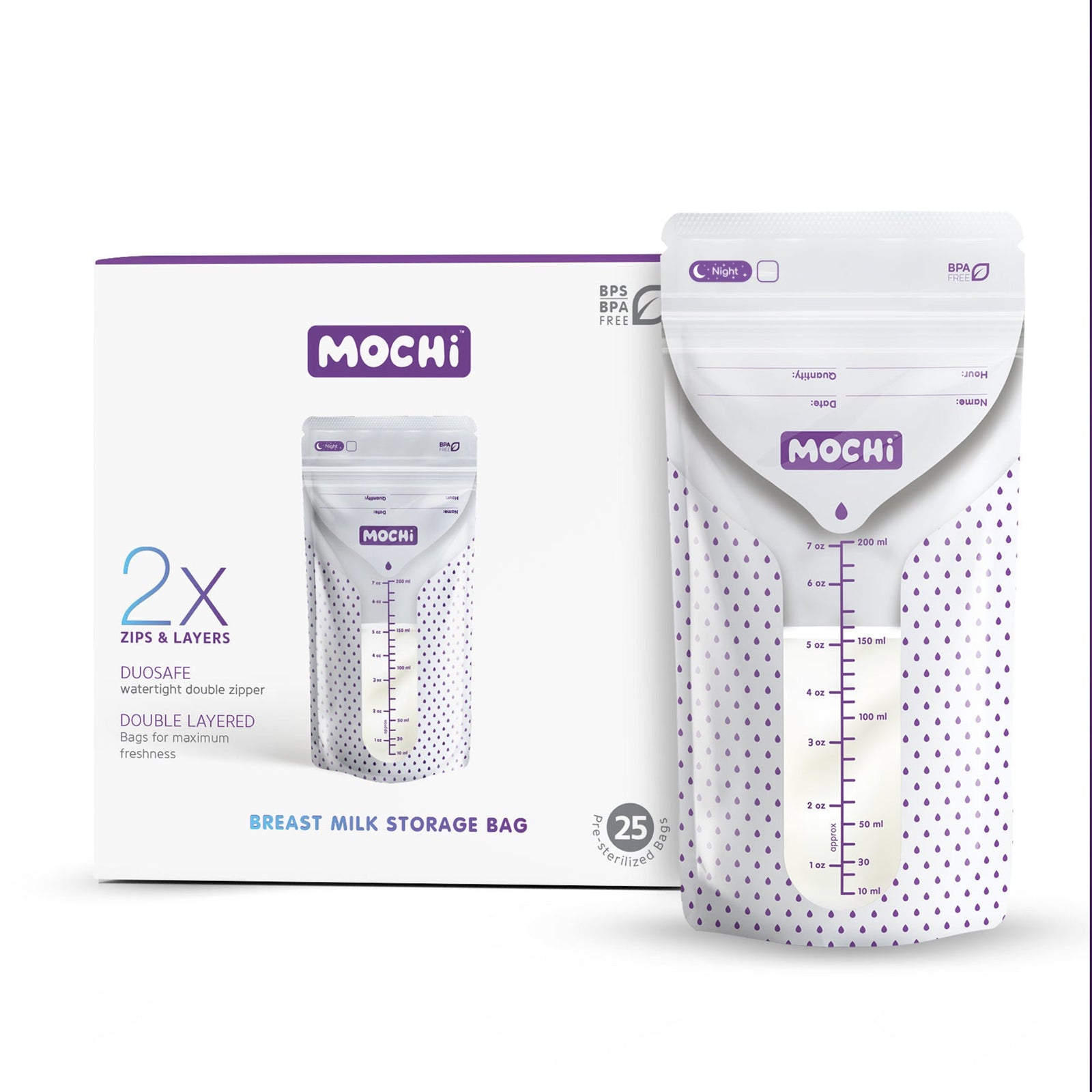 MOCHi Breast Milk Storage Bags - Double Layered, BPA Free