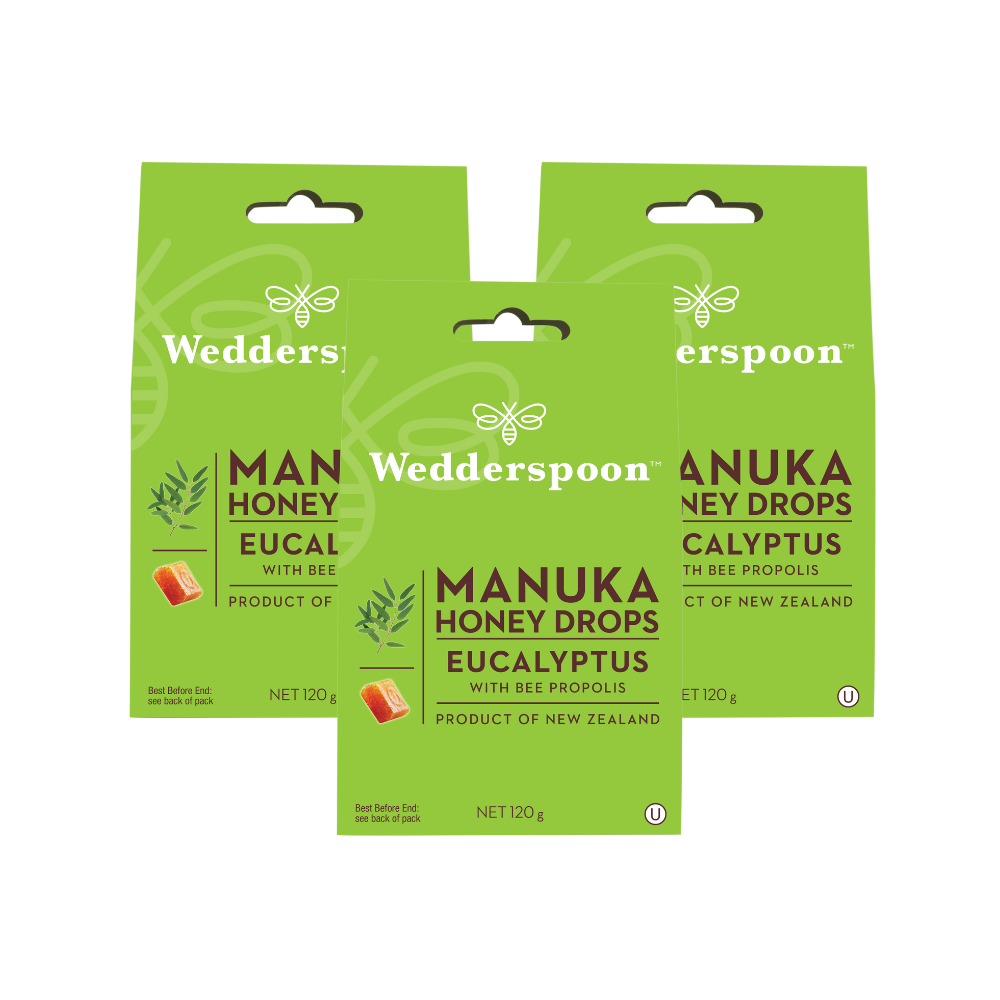 Wedderspoon Natural Manuka Honey Drops Eucalyptus (20 Drops per box) - Triple Pack