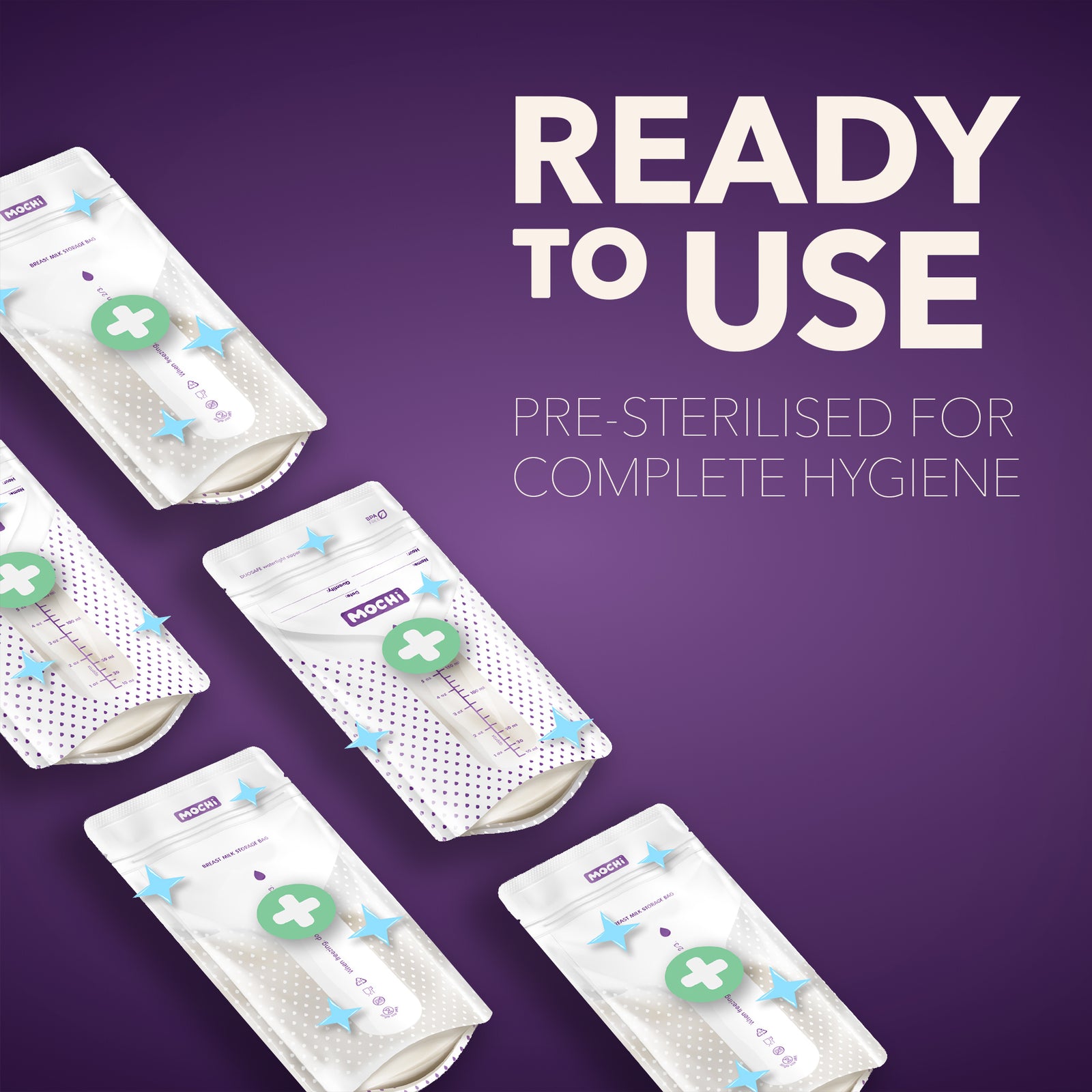 MOCHi Breast Milk Storage Bags pre-sterilised and ready to use for complete hygiene by Natural Health World UK