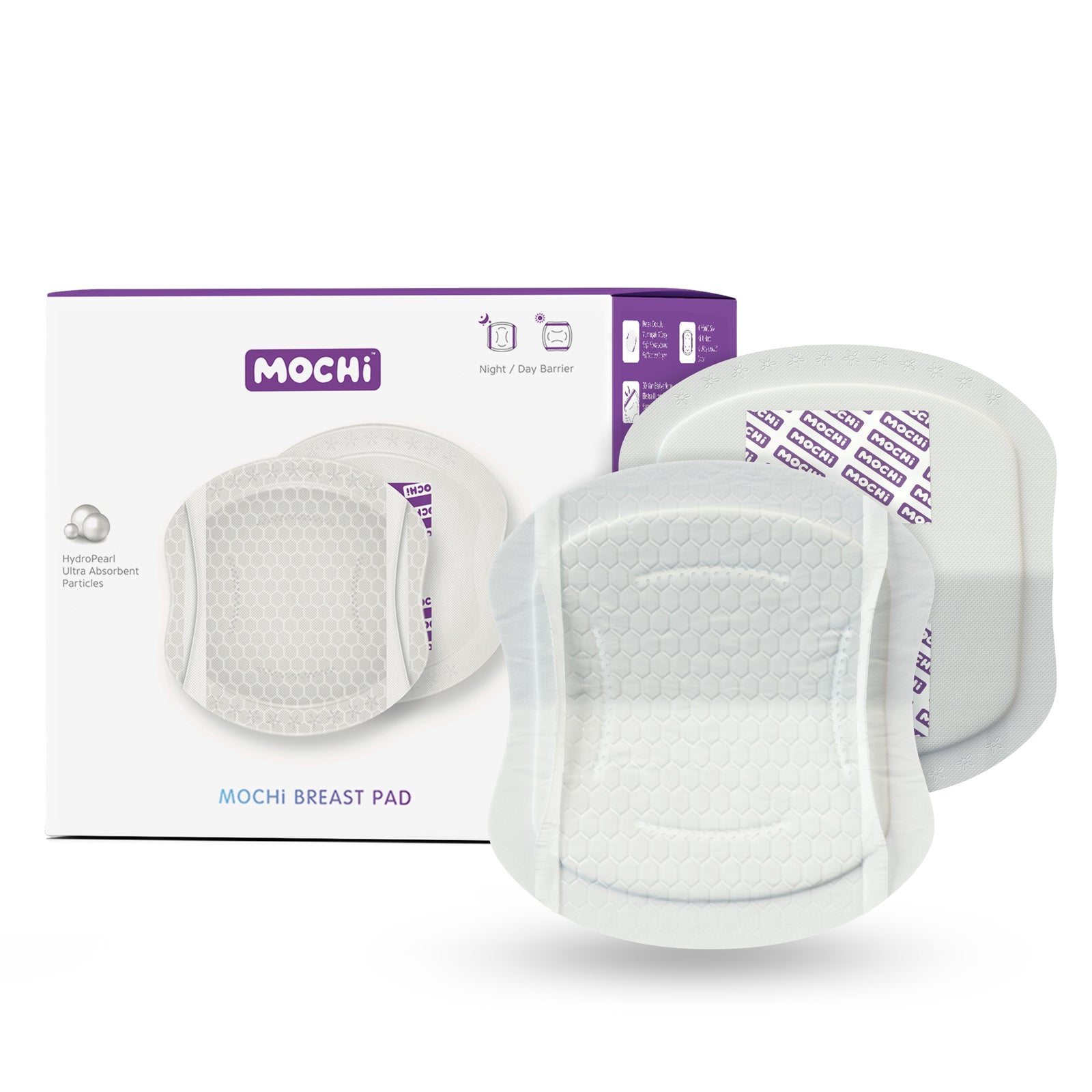 MOCHi Breast Pads for Breastfeeding, featuring soft and absorbent design in a convenient box