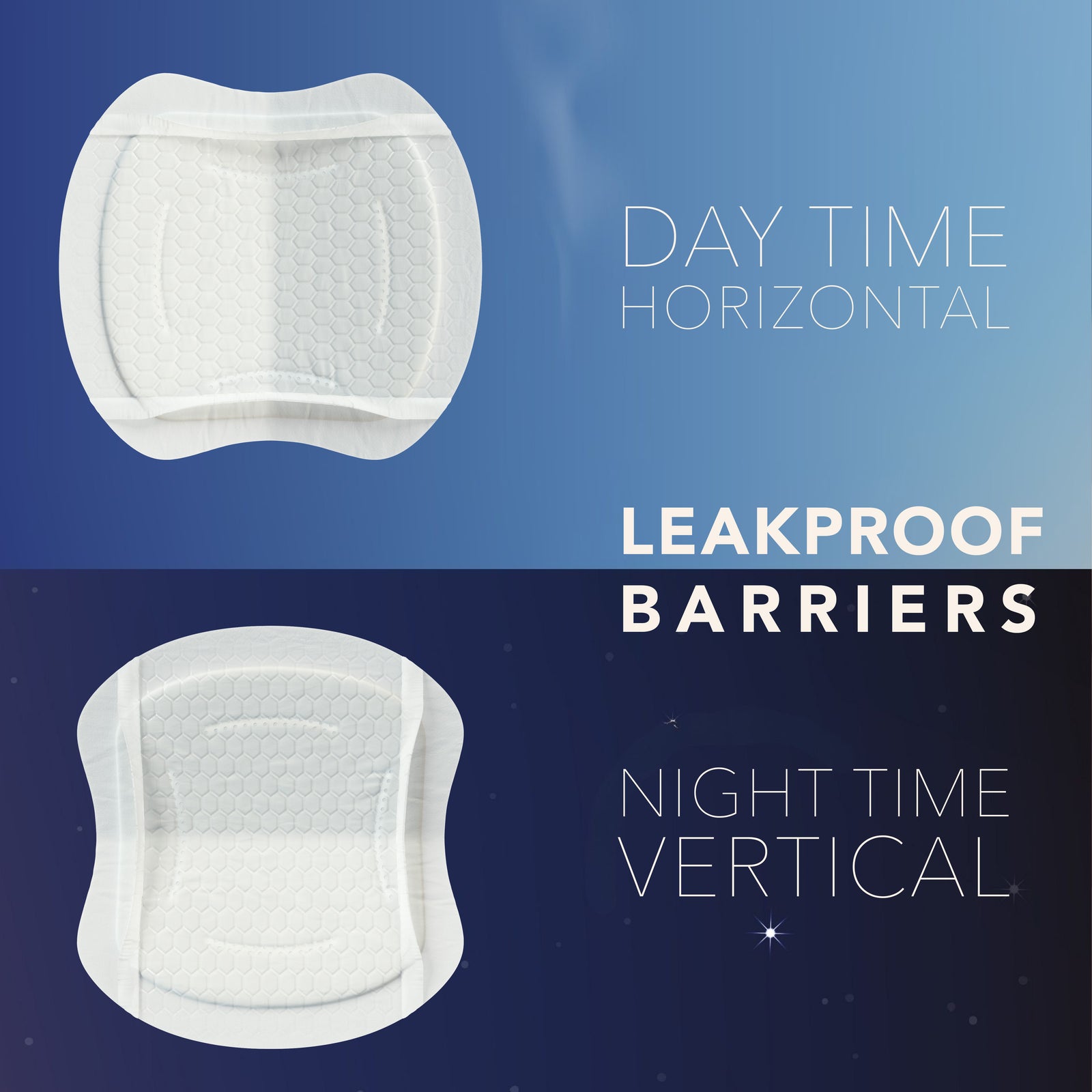 MOCHi breast pads for breastfeeding showing day time horizontal and night time vertical leakproof barriers