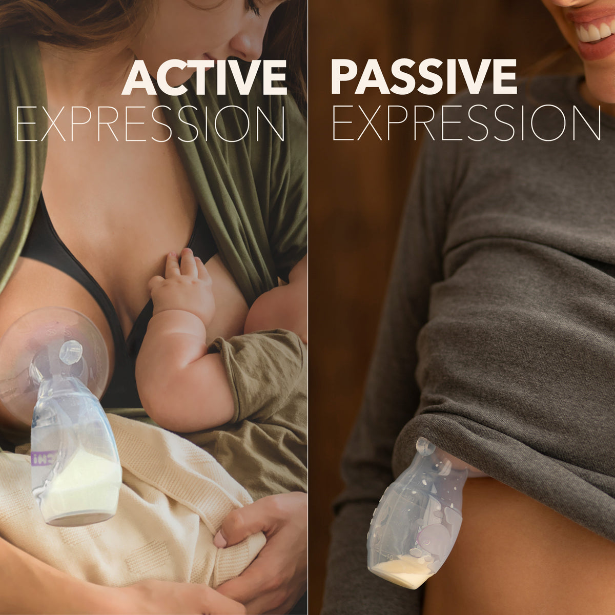 Mochi manual breast pump demonstrating active and passive expression methods for breastfeeding moms