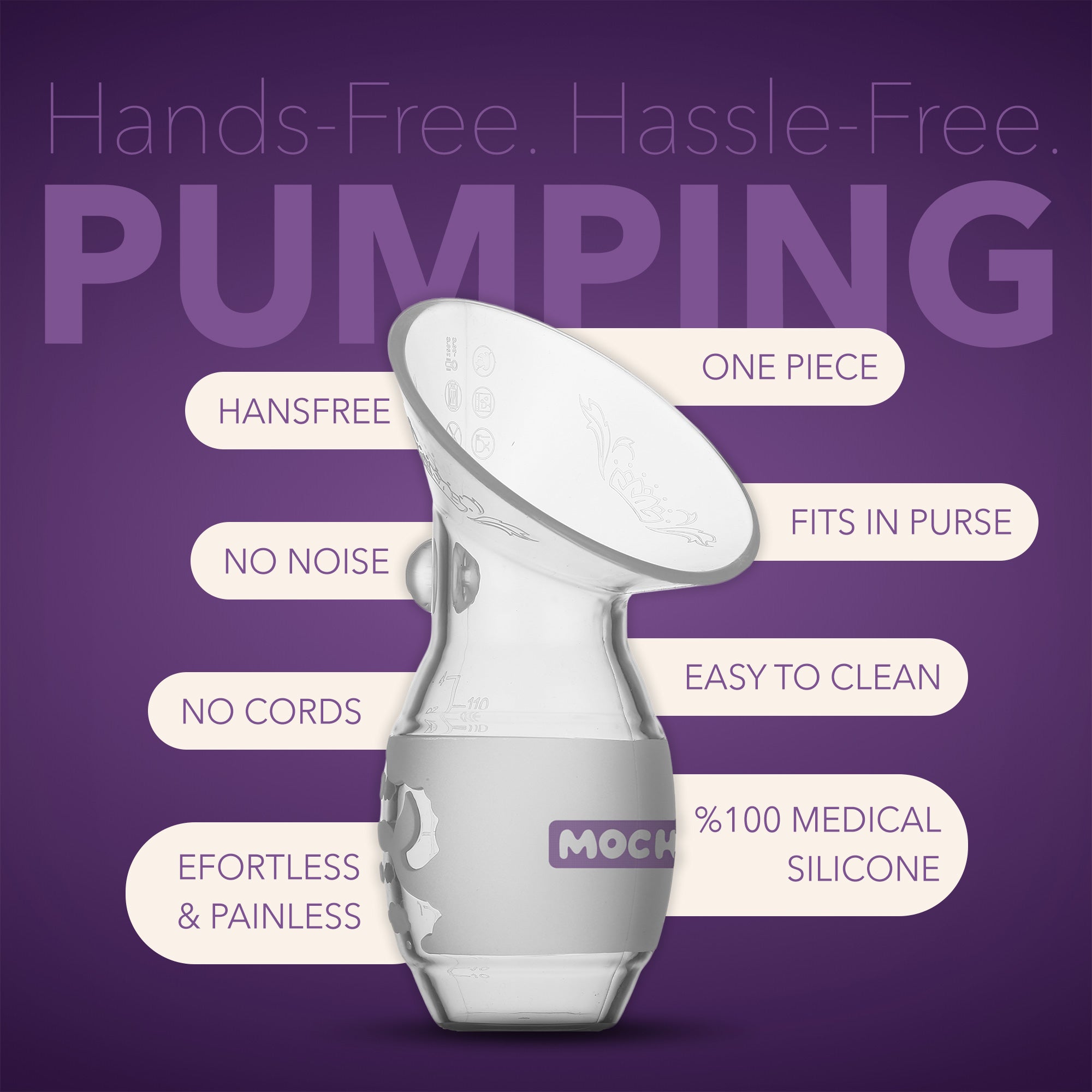 Mochi manual breast pump by Natural Health World UK clear silicone hands-free easy to clean compact design