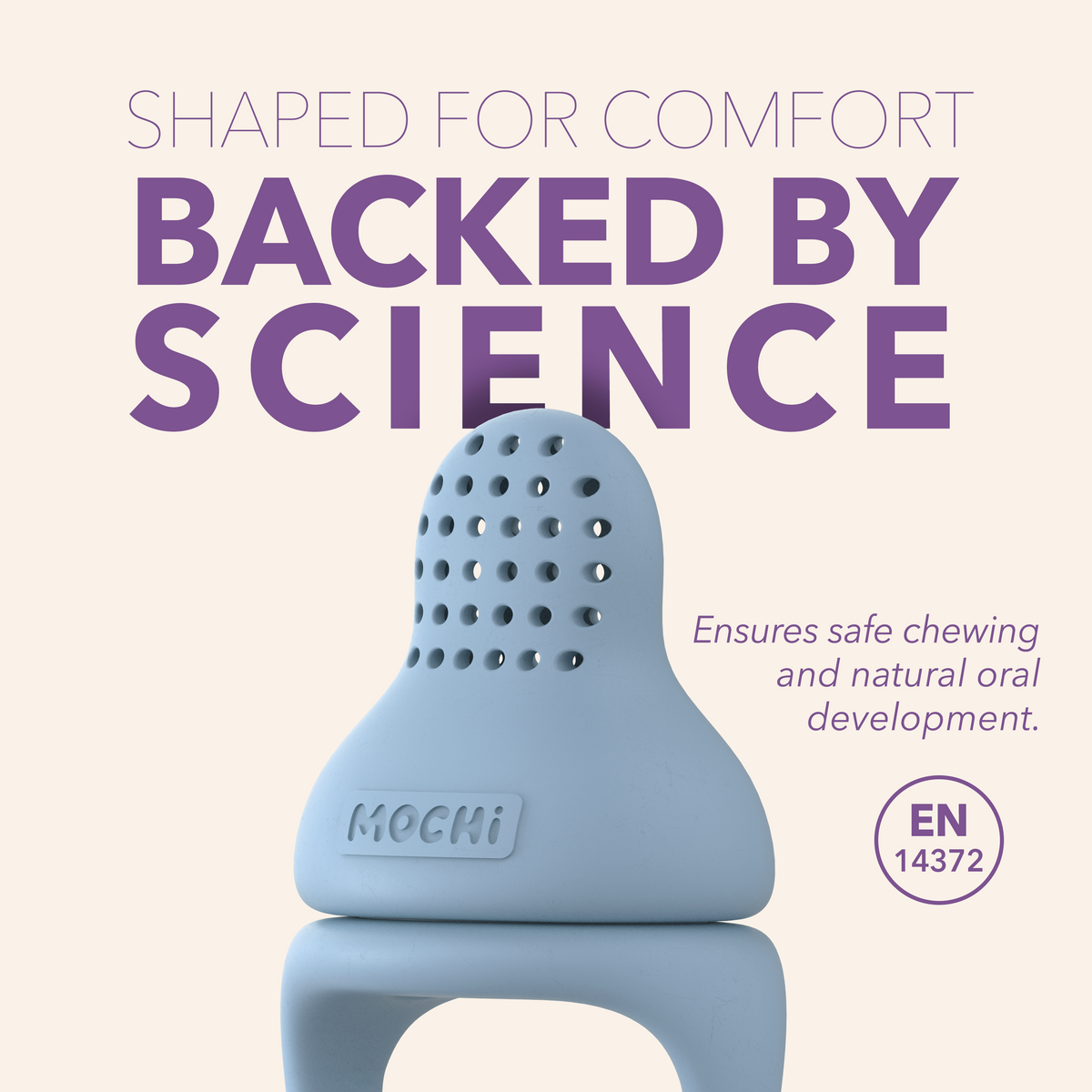 MOCHi Pop-Up Feeder for Babies Food Grade Silicone in blue designed for safe chewing and oral development