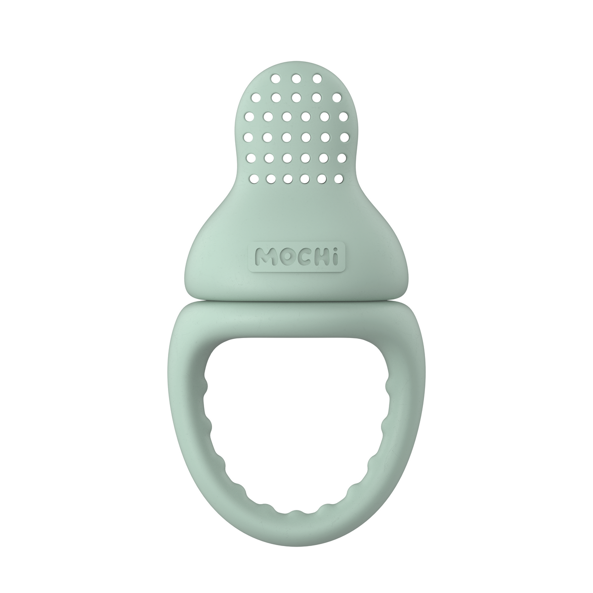 MOCHi Pop-Up Feeder for Babies Food Grade Silicone in soft green with textured handle