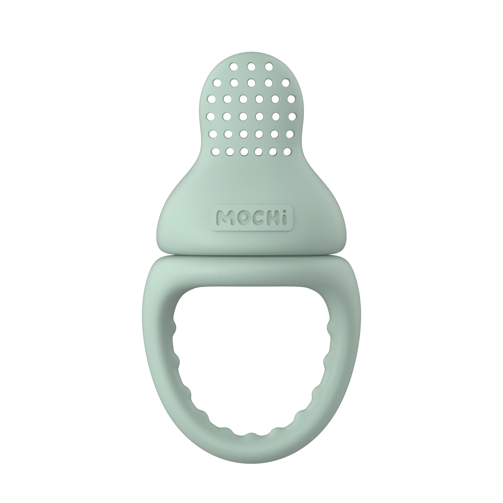 MOCHi Pop-Up Feeder for Babies Food Grade Silicone in soft green with textured handle