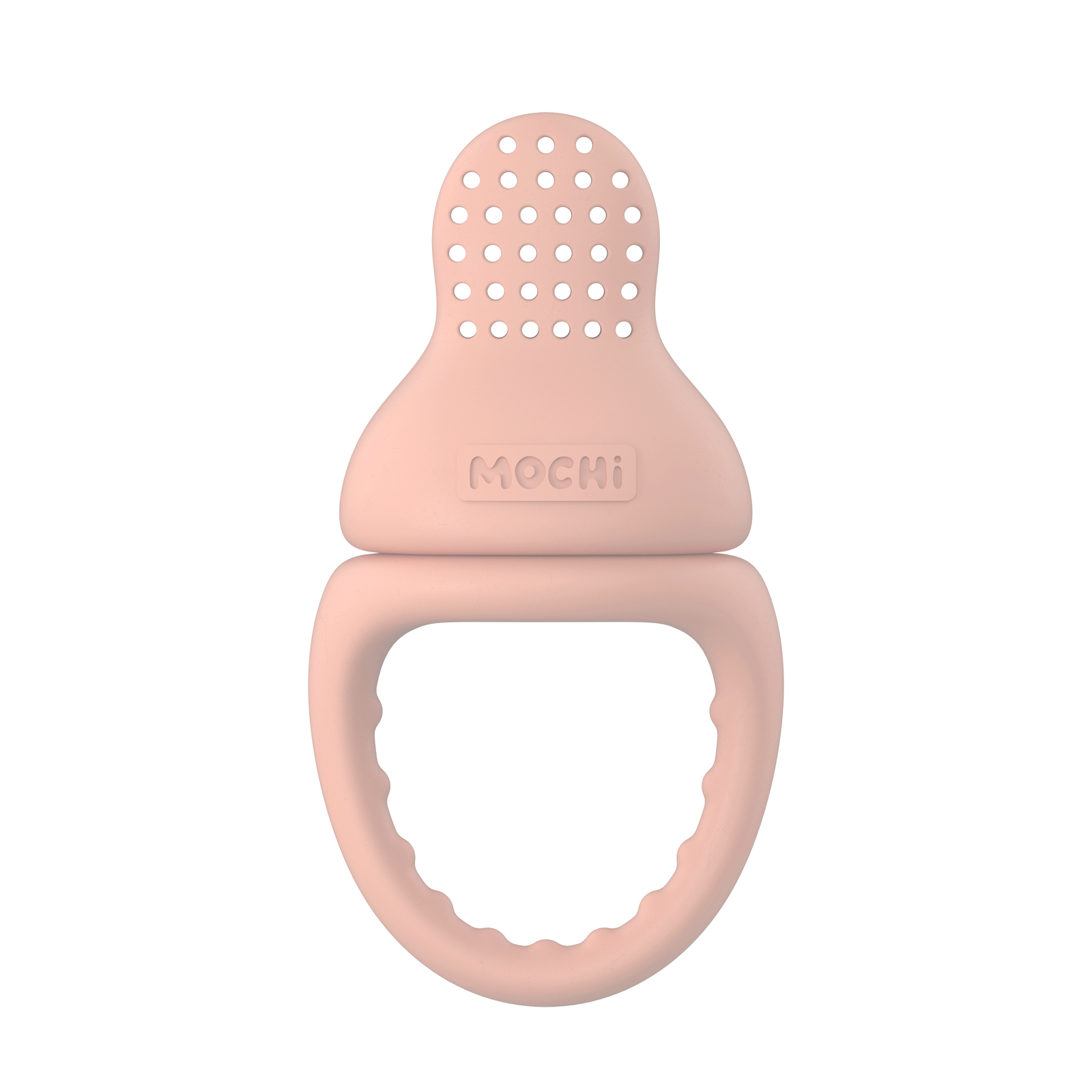 MOCHi Pop-Up Feeder for Babies Food Grade Silicone in soft pink with ergonomic handle