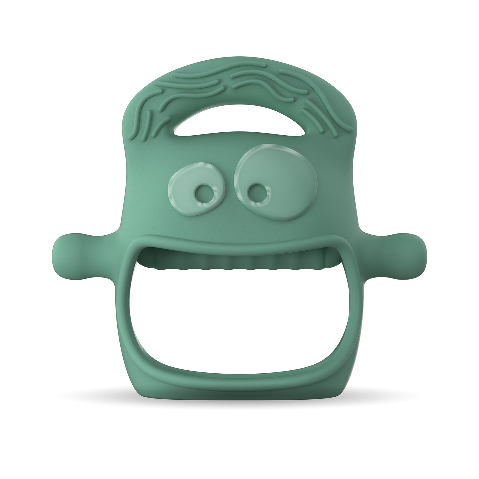 MOCHi teether for babies in green with a playful face design for easy gripping and soothing gums