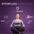 Woman meditating wearing MOCHi wearable breast pump showing memory mode and auto shut off features