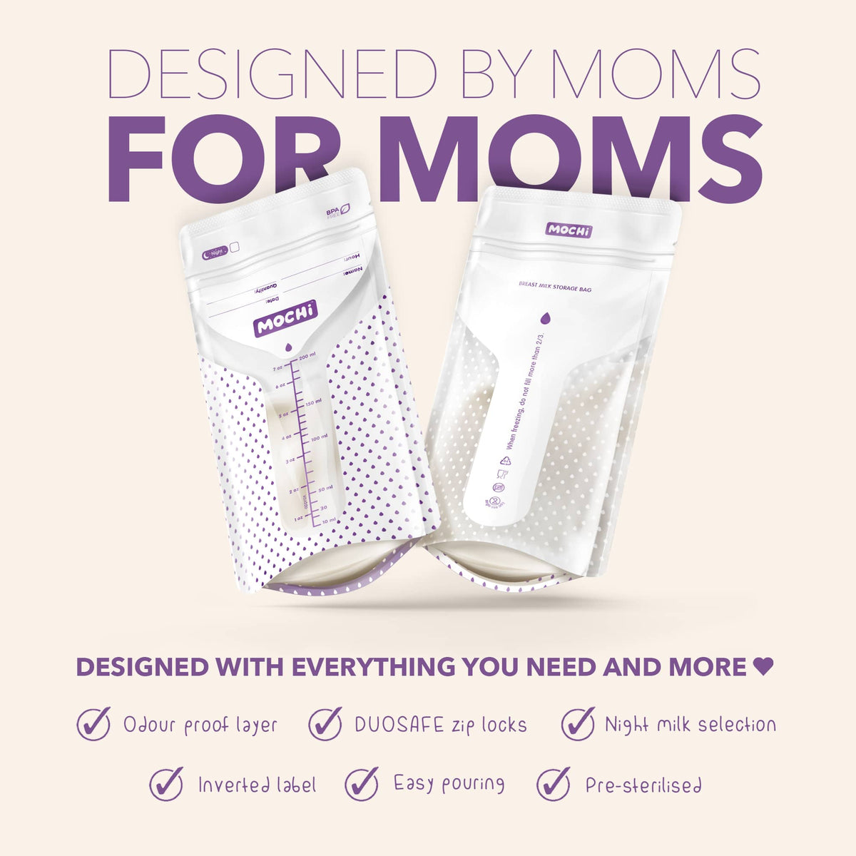 MOCHi Breast Milk Storage Bags - Double Layered, BPA Free