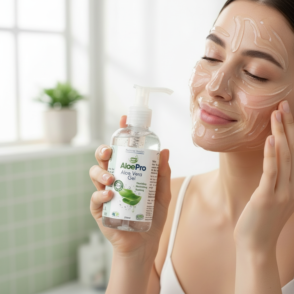 AloePro Natural Soothing Aloe Gel UK 200ml clear pump bottle by Natural Health World UK