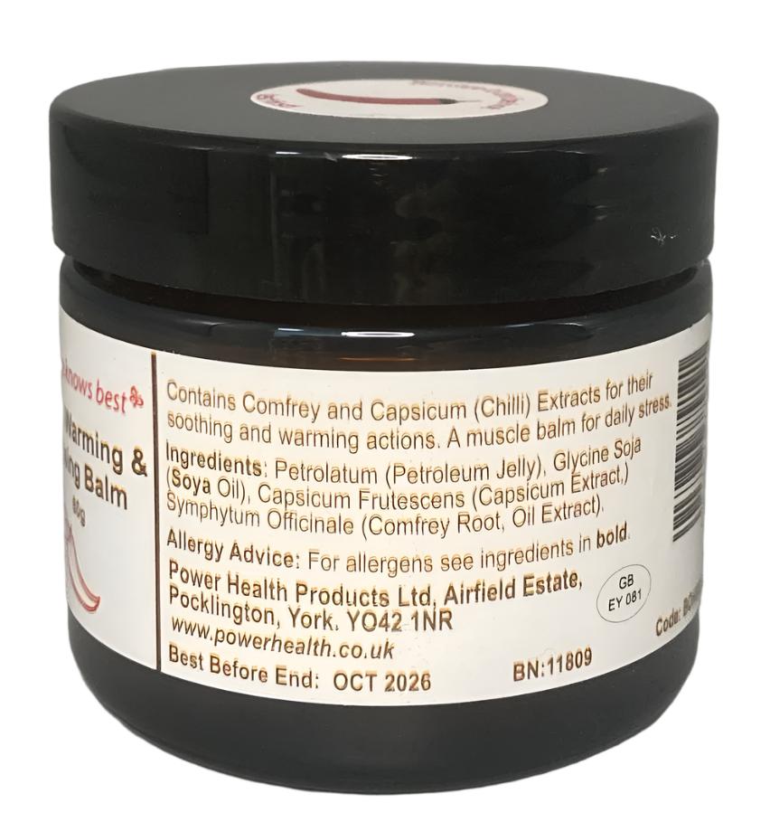 Powerhealth Products Ltd chilli muscle rub balm jar with comfrey and capsicum extracts for soothing relief