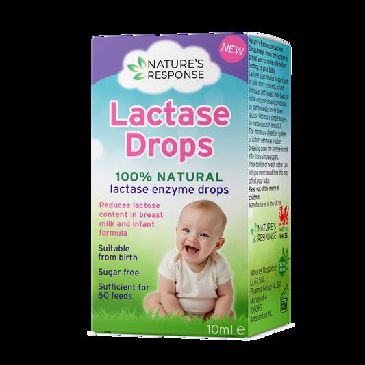 Natures Response Lactase Drops 10ml box with smiling baby 100 per cent natural enzyme drops natural lactase drops for babies